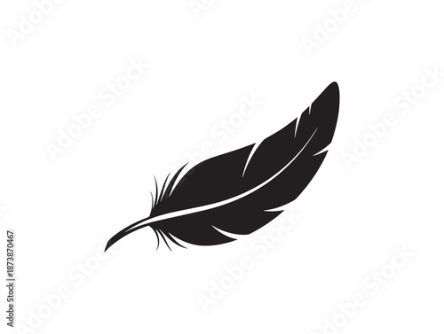 A black feather icon on a white background symbolizing elegance and simplicity