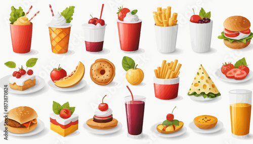 vector art of modern food with cute expression