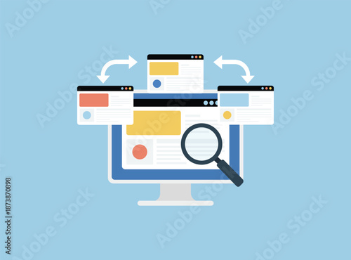 Website Content Analysis and SEO Workflow Concept Illustration