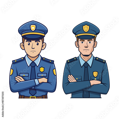 Two Cartoon Police Officers in Uniform with Crossed Arms