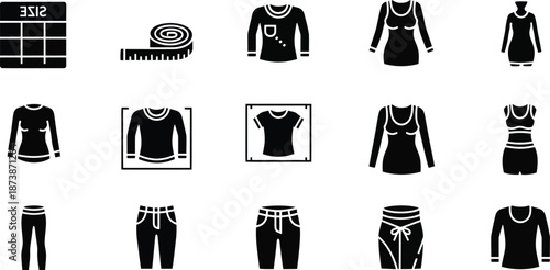 Winter fashion essentials in black silhouette style: clothing and accessories icons