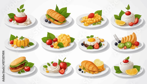 vector art of modern food with cute expression