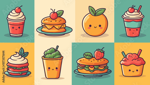 vector art of modern food with cute expression