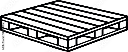 Simple Black Outline Vector Illustration of an Industrial Wooden Pallet for Logistics