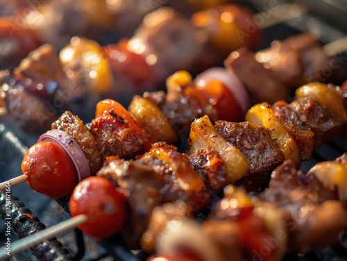 Grilled meat and vegetable skewers