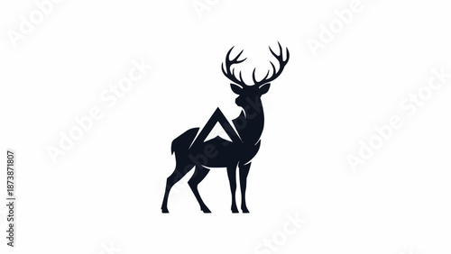 Majestic Stag Silhouette with Mountain Peak Integrated.