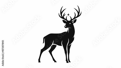 Majestic Stag Silhouette with Antlers and Star.