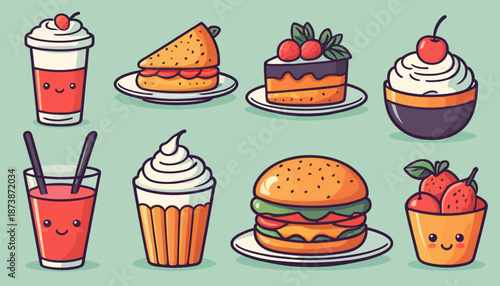 vector art of modern food with cute expression
