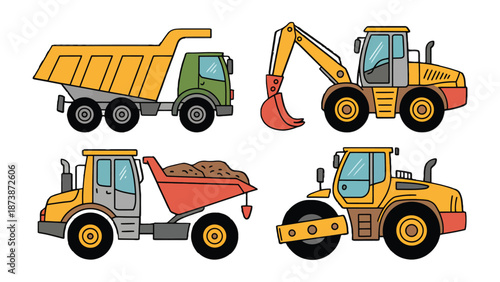 Construction Machinery: A vibrant collection of heavy construction machines ready for hard work and efficiency.