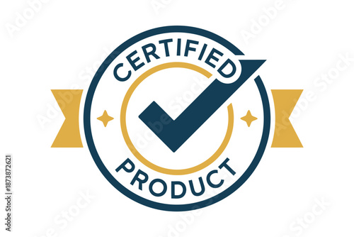 A certified product logo with a checkmark and ribbon on a white background