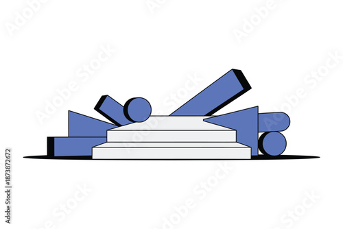 A creative illustration of blue shapes on a white pedestal base
