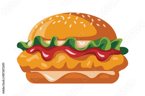 A delicious cheeseburger with lettuce and ketchup on a sesame seed bun