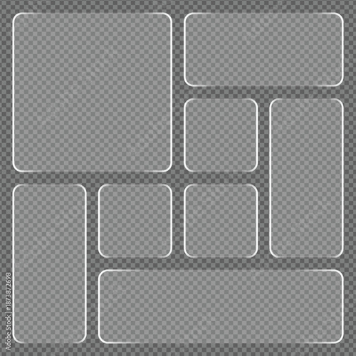 Set of transparent rectangles on a transparent background template