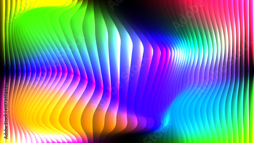 Highly saturated bright spectrum background flowing vertical curving neon colorful stripes vector illustration.