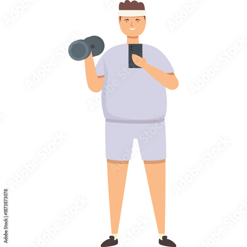 Person exercising with dumbbell and phone