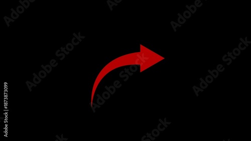 Red arrow rising transparent channel. Abstract arrow growth chart of economy icon red color animated down to up arrow animation direction animation. on black background.