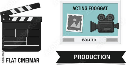 Filmmaking equipment illustration movie production video camera clapperboard lights studio setup creative design vector graphic artistic drawing illustration simple design