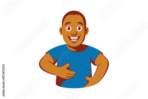 A cartoon man in a blue shirt giving a thumbs up gesture happily