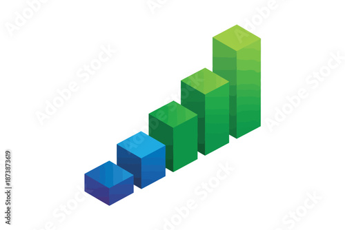 A 3D bar graph showing growth and progress in a business setting