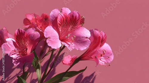 Beautiful pink alstroemeria with striking shadows on a pink background. Ideal for backgrounds, cards, and romantic or celebratory designs.