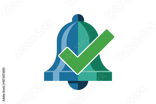 A blue bell icon with a green checkmark on a white background