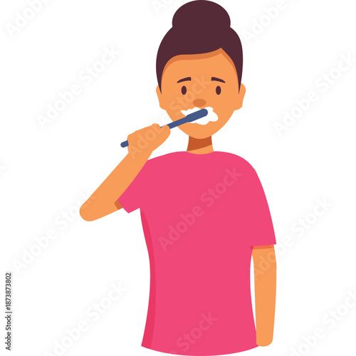 Person brushing teeth with toothbrush and toothpaste