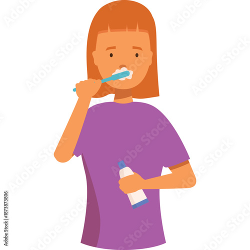 Person brushing teeth with toothbrush and toothpaste