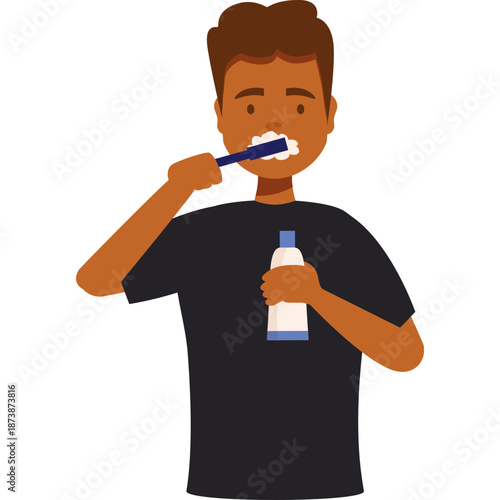 Person brushing teeth with toothpaste