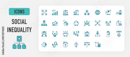 Social Inequality icon vector. Fragmentation, Education Level, Inequity, Residential, Social Class, Exclusion, Human Rights, Poverty, Division, Village, Oppression, Welfare, Exclusive illustration. 