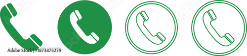 Set of Green Phone Receiver Icons in Solid and Outline Styles with Circular Variants for Communication and Interface Design