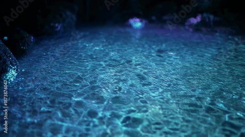 Ethereal underground water scene featuring a serene pool with a glowing effect. perfect for nature designs, inspiring tranquility, and creating a mystical atmosphere showcasing the beauty of natural f