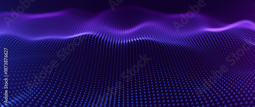 Big Data Flow With Glowing Particle Waves On Dark Background. Abstract AI Neural Network And Digital Communication Concept. Futuristic Tech Design. Vector Illustration.