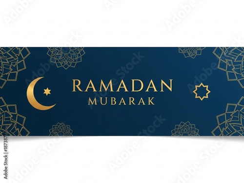 Ramadan Kareem 2026 Islamic Greeting Banner with Golden Crescent Moon, Lanterns, and Mosque Silhouette