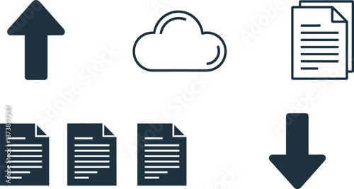 File upload and download icons set with cloud storage documents arrows minimal outline vector user interface design elements