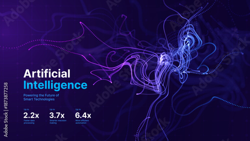 Neuron Inspired Abstract Lines on Deep Blue Background with Glowing Flow and Data Stream Effect. Futuristic Neural Network. Vector Illustration.