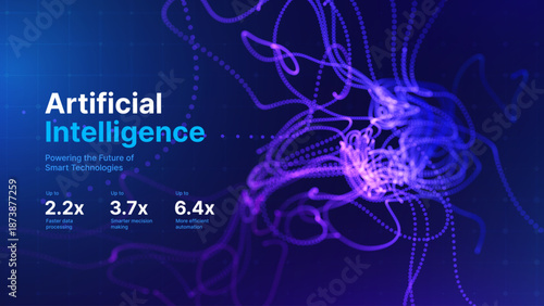 Neuron Inspired Abstract Lines on Deep Blue Background with Glowing Flow and Data Stream Effect. Futuristic Neural Network. Vector Illustration.