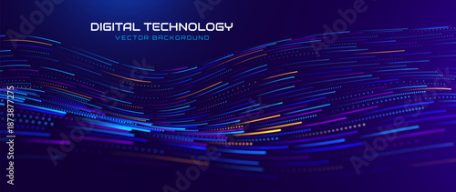 Big Data Flow Particles Dots. Digital Neural Network. Concept of AI Artificial Intelligence Technology Machine Deep Learning. Digital Communication. Scientific Research Presentation Vector.