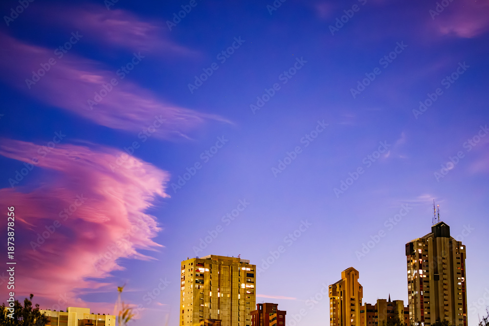 Fototapeta premium Modern Towers and Sunset Clouds in Benidorm