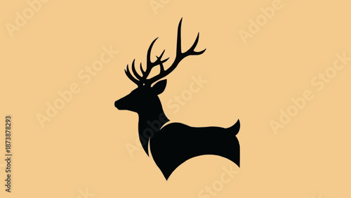 Black Silhouette of a Majestic Stag Deer with Antlers.