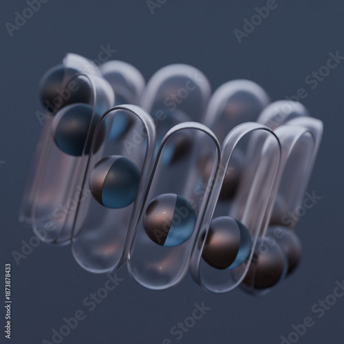Inclined transparent glass carousel with balls, Creative technology, Innovation and minimalism