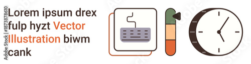 Productivity tools, digital technology, workflow management, time tracking, user interface concepts, educational content. Keyboard, clock and data icon. Productivity tools and workflow management