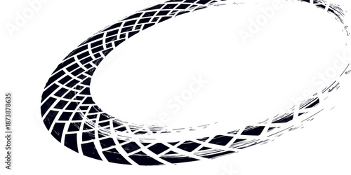 Tire track. Car, bike, motorcycle tyre mark with grunge effect isolated on white background. Wheel footprint on the road. Top view of rubber protector mark.