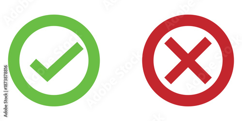 Modern vector isolated tick and cross icon set on white background. Right and wrong checkmark symbol icons. EPS 10. 