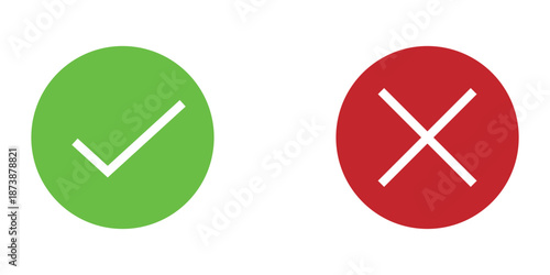 Modern vector isolated tick and cross icon set on white background. Right and wrong checkmark symbol icons. EPS 10. 