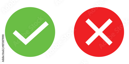 Approval and wrong sing on white page. Positive and negative checkmark icons set .Green tick and Red cross icons on white background.  EPS 10. 