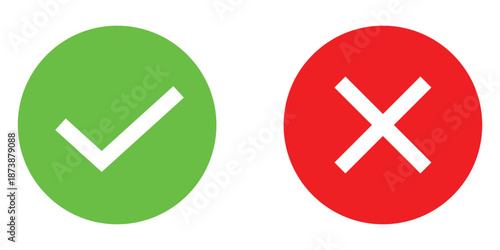 Green tick and Red cross icons on white background. Approval and wrong sing on white page. Positive and negative checkmark icons set . EPS 10. 