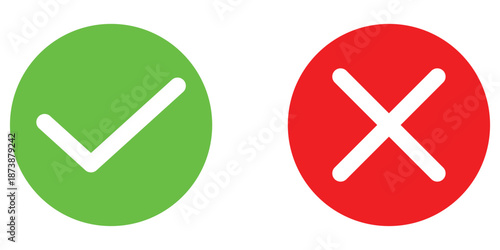 Vector modern isolated Tick and cross icon set on white background. Correct and Negative sing icons set on white background. Checkmark signs on isolated page. EPS 10. 