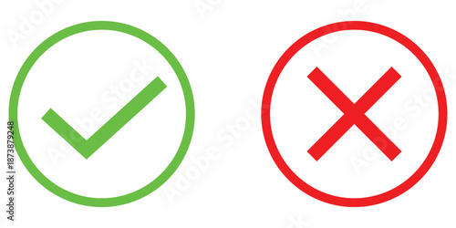 Vector modern isolated Tick and cross icon set on white background. Correct and Negative sing icons set on white background. Checkmark signs on isolated page. EPS 10. 