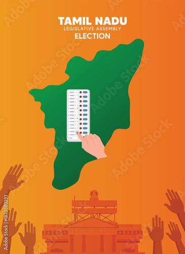 Tamil Nadu State Election Poster Featuring Map Ballot Device And Civic Participation vector poster