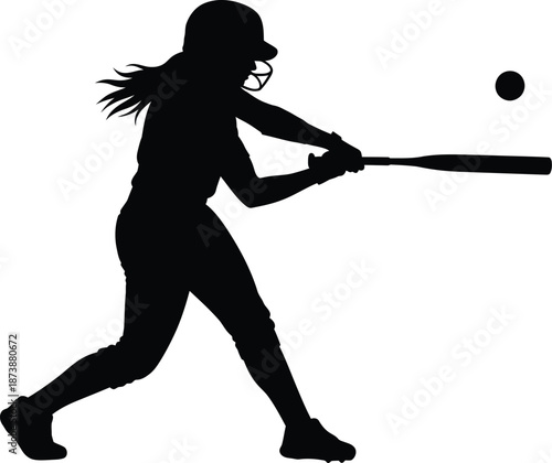 Baseball player hitting ball silhouette illustration